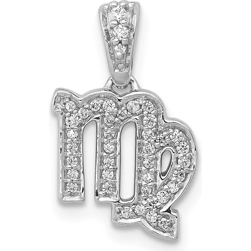 14K White Gold Virgo Zodiac Pendant with 41 Round Diamonds - 0.045 Carat Total Diamond Weight by Monteluci Fine Jewelry