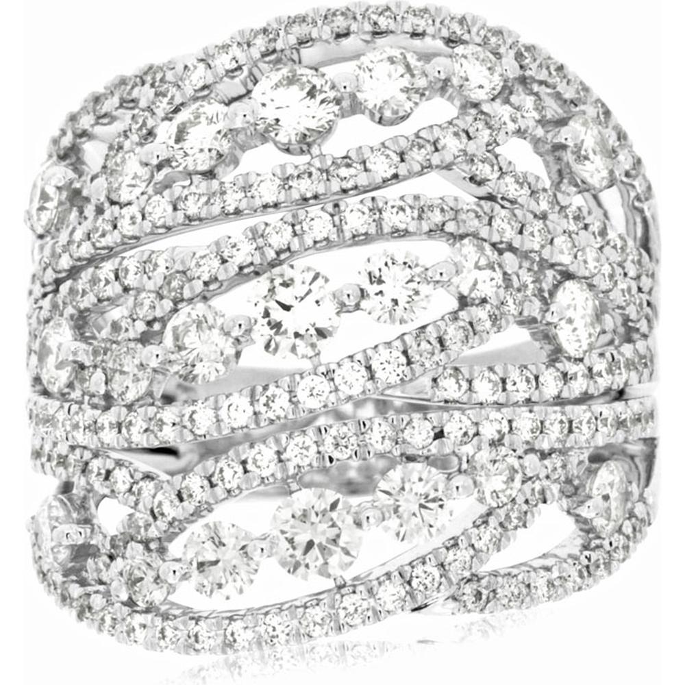 14K White Gold Wave Design Diamond Ring with Round Brilliant Diamonds - 2.12 Carats Total Diamond Weight