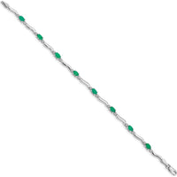14K White Gold Wavy Link Bracelet with Oval Emeralds and Diamonds - 0.305 Carats Total Emerald Weight by Monteluci Fine Jewelry