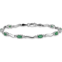 14K White Gold Wavy Link Bracelet with Oval Emeralds and Diamonds - 0.305 Carats Total Emerald Weight by Monteluci Fine Jewelry