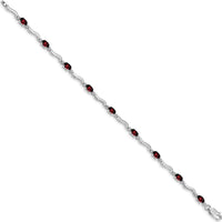 14K White Gold Wavy Link Bracelet with Oval Garnet and Round Diamonds - 0.30 Carats Total Garnet Weight, 0.01 Carats Total Diamond Weight by Oro Pregiato