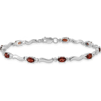 14K White Gold Wavy Link Bracelet with Oval Garnet and Round Diamonds - 0.30 Carats Total Garnet Weight, 0.01 Carats Total Diamond Weight by Oro Pregiato