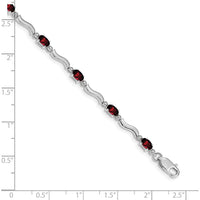14K White Gold Wavy Link Bracelet with Oval Garnet and Round Diamonds - 0.30 Carats Total Garnet Weight, 0.01 Carats Total Diamond Weight by Oro Pregiato