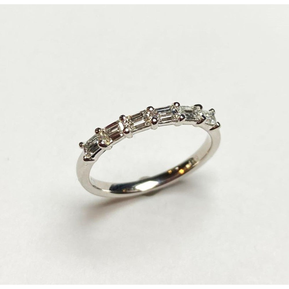 14K White Gold Wedding Band with Alternating Baguette and Round Diamonds - 0.66 Carat Total Diamond Weight by Auriventus