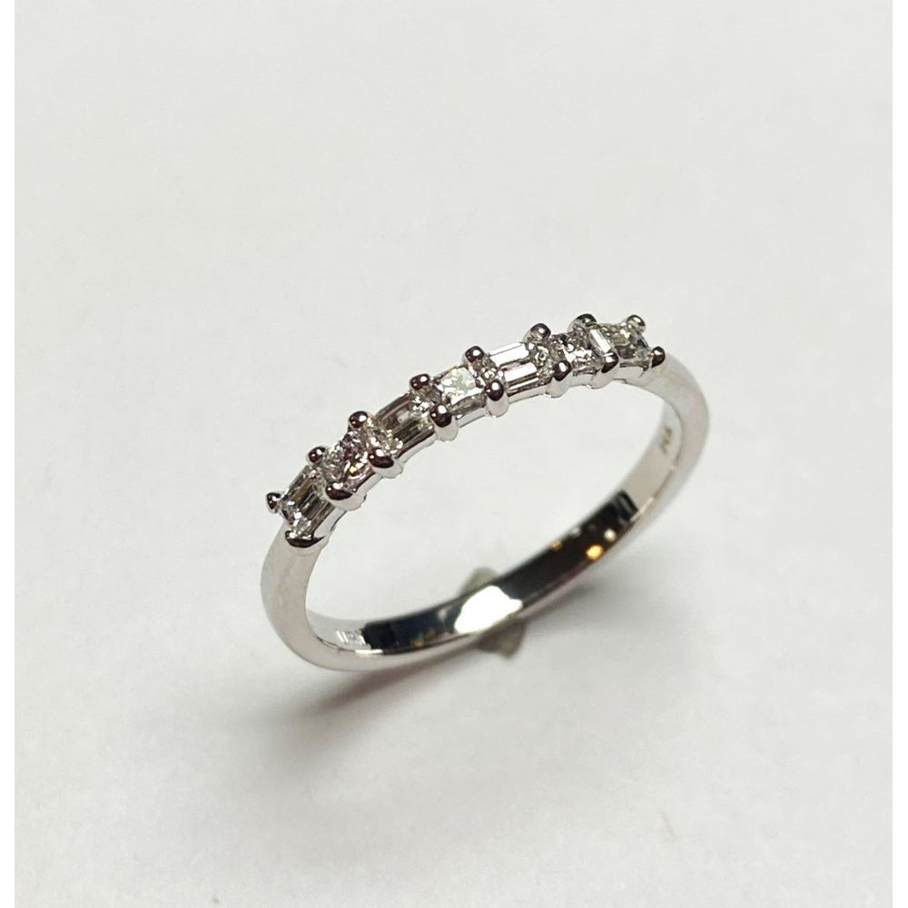 14K White Gold Wedding Band with Alternating Round and Baguette Diamonds - 0.36 Carat Total Diamond Weight by Auriventus