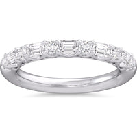 14K White Gold Wedding Band with Alternating Round and Emerald Cut Diamonds - 0.86 Carat Total Diamond Weight by Auriventus