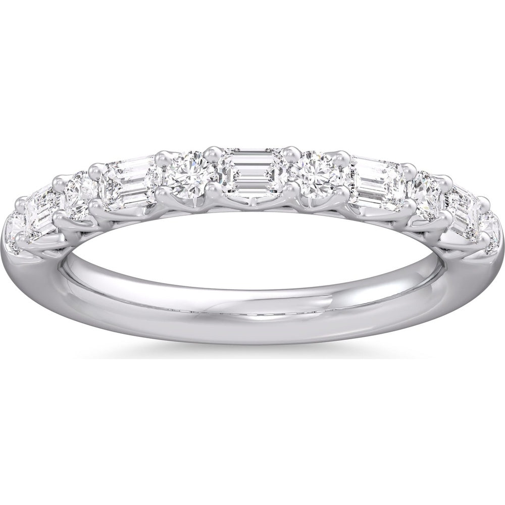 14K White Gold Wedding Band with Alternating Round and Emerald Cut Diamonds - 0.86 Carat Total Diamond Weight by Auriventus