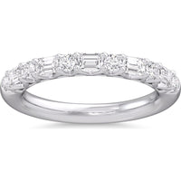 14K White Gold Wedding Band with Alternating Round and Emerald Cut Diamonds - 0.86 Carat Total Diamond Weight by Auriventus