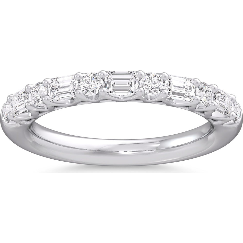 14K White Gold Wedding Band with Alternating Round and Emerald Cut Diamonds - 0.86 Carat Total Diamond Weight by Auriventus