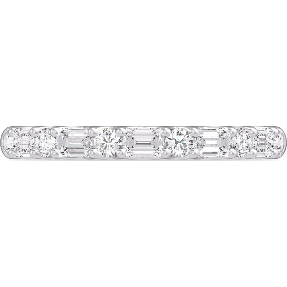14K White Gold Wedding Band with Alternating Round and Emerald Cut Diamonds - 0.86 Carat Total Diamond Weight by Auriventus