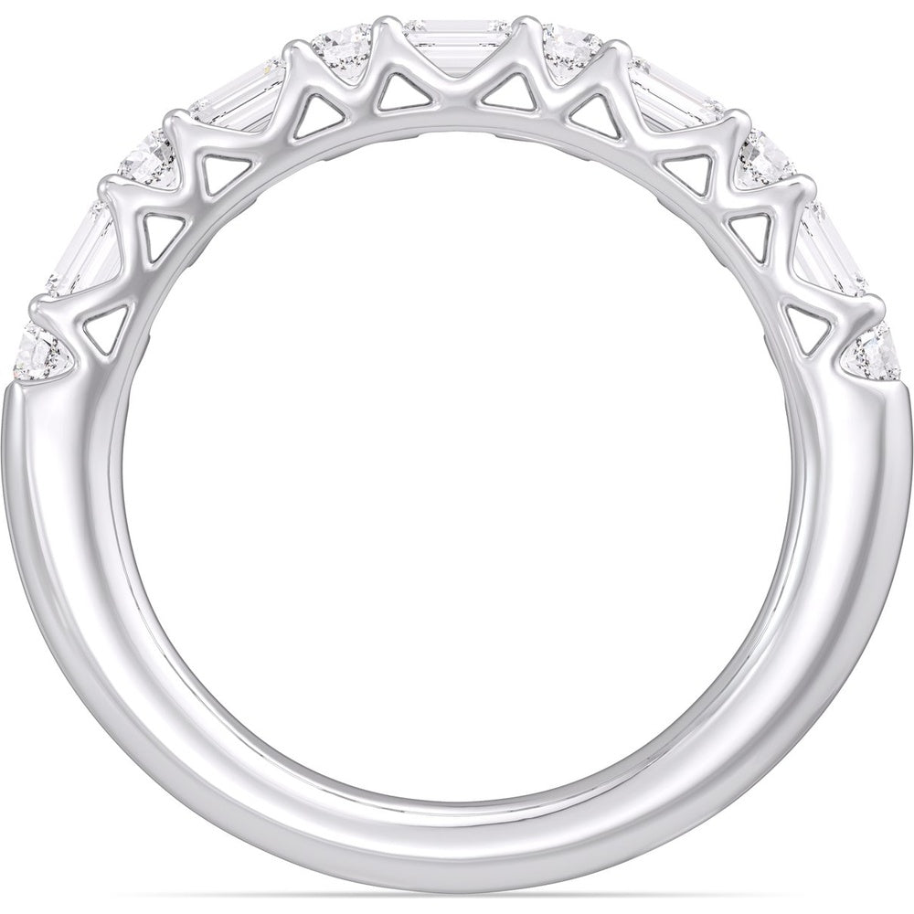 14K White Gold Wedding Band with Alternating Round and Emerald Cut Diamonds - 0.86 Carat Total Diamond Weight by Auriventus