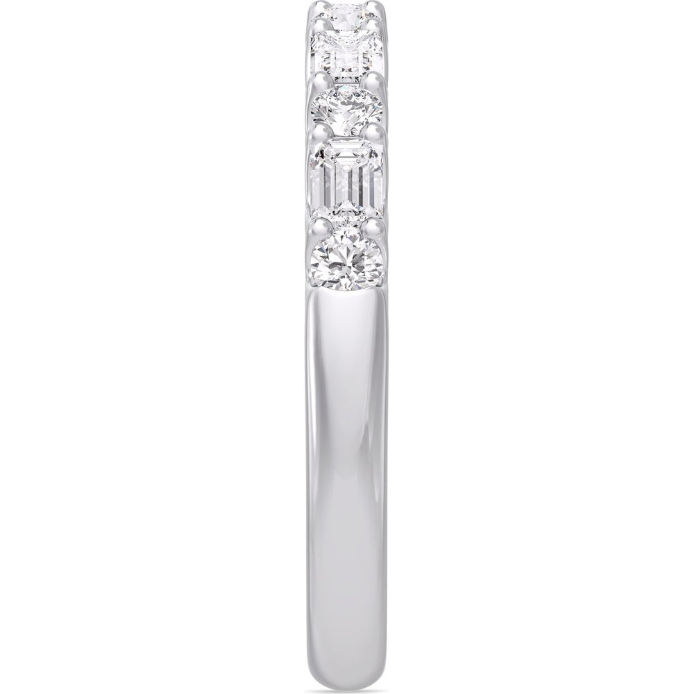 14K White Gold Wedding Band with Alternating Round and Emerald Cut Diamonds - 0.86 Carat Total Diamond Weight by Auriventus