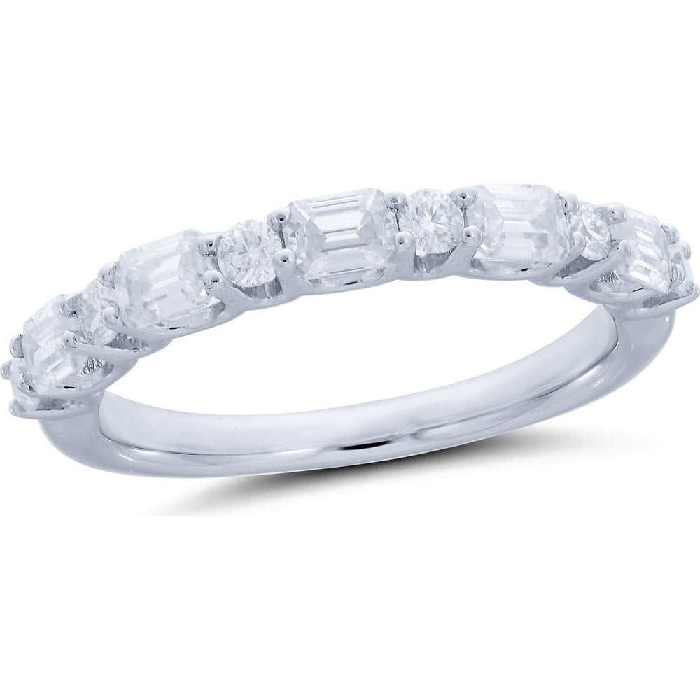 14K White Gold Wedding Band with Alternating Round and Emerald Cut Diamonds - 1.08 Carat Total Diamond Weight by Auriventus