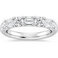 14K White Gold Wedding Band with Alternating Round and Emerald Cut Diamonds - 1.62 Carat Total Diamond Weight by Auriventus