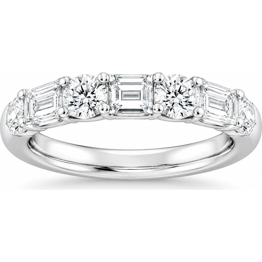 14K White Gold Wedding Band with Alternating Round and Emerald Cut Diamonds - 1.62 Carat Total Diamond Weight by Auriventus