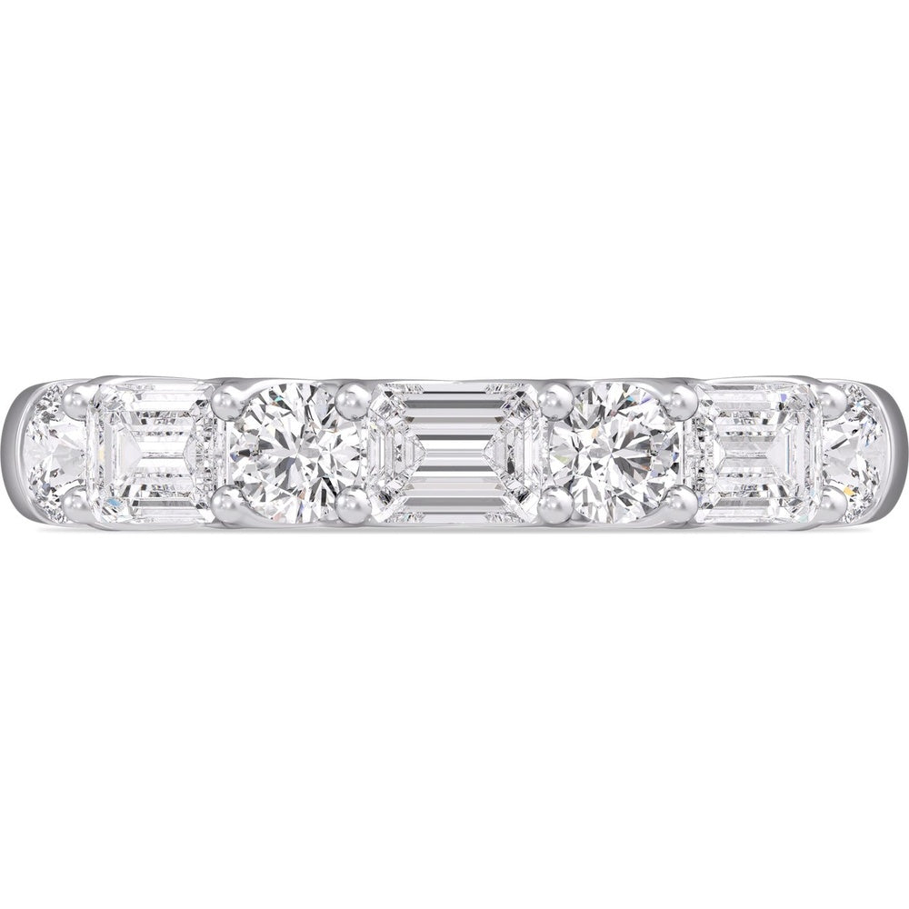 14K White Gold Wedding Band with Alternating Round and Emerald Cut Diamonds - 1.62 Carat Total Diamond Weight by Auriventus