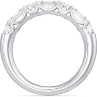 14K White Gold Wedding Band with Alternating Round and Emerald Cut Diamonds - 1.62 Carat Total Diamond Weight by Auriventus