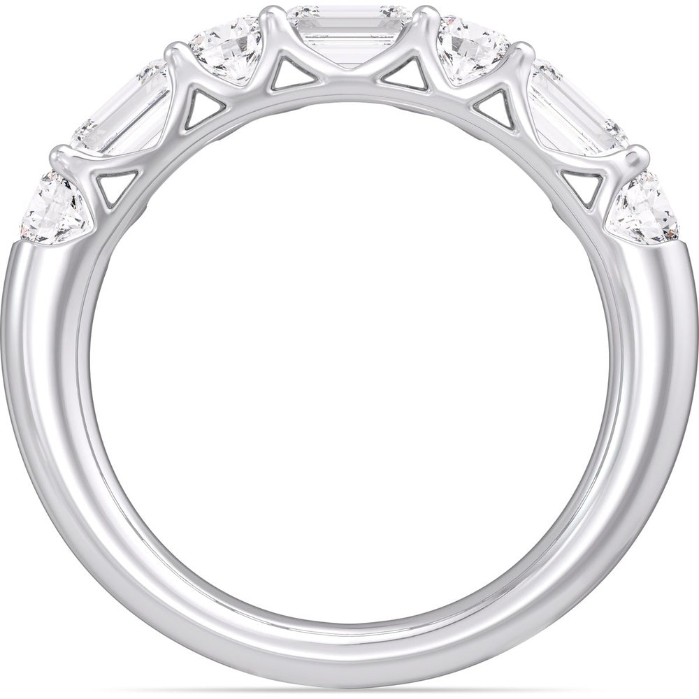 14K White Gold Wedding Band with Alternating Round and Emerald Cut Diamonds - 1.62 Carat Total Diamond Weight by Auriventus