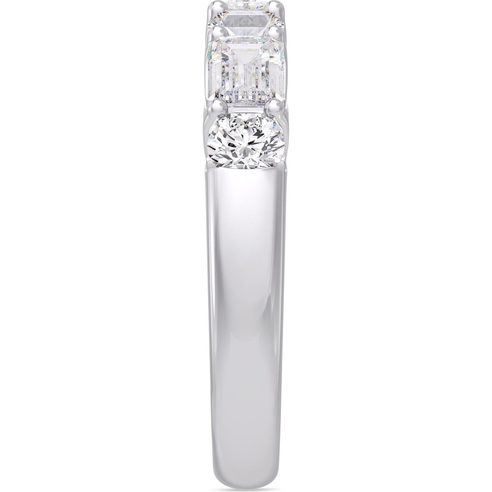 14K White Gold Wedding Band with Alternating Round and Emerald Cut Diamonds - 1.62 Carat Total Diamond Weight by Auriventus