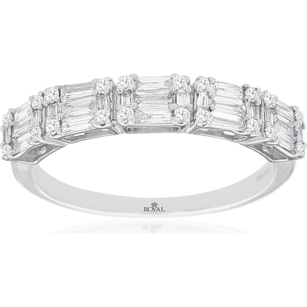 14K White Gold Wedding Band with Baguette and Round Diamonds - 0.45 Carat Total Diamond Weight - Royal Jewelry