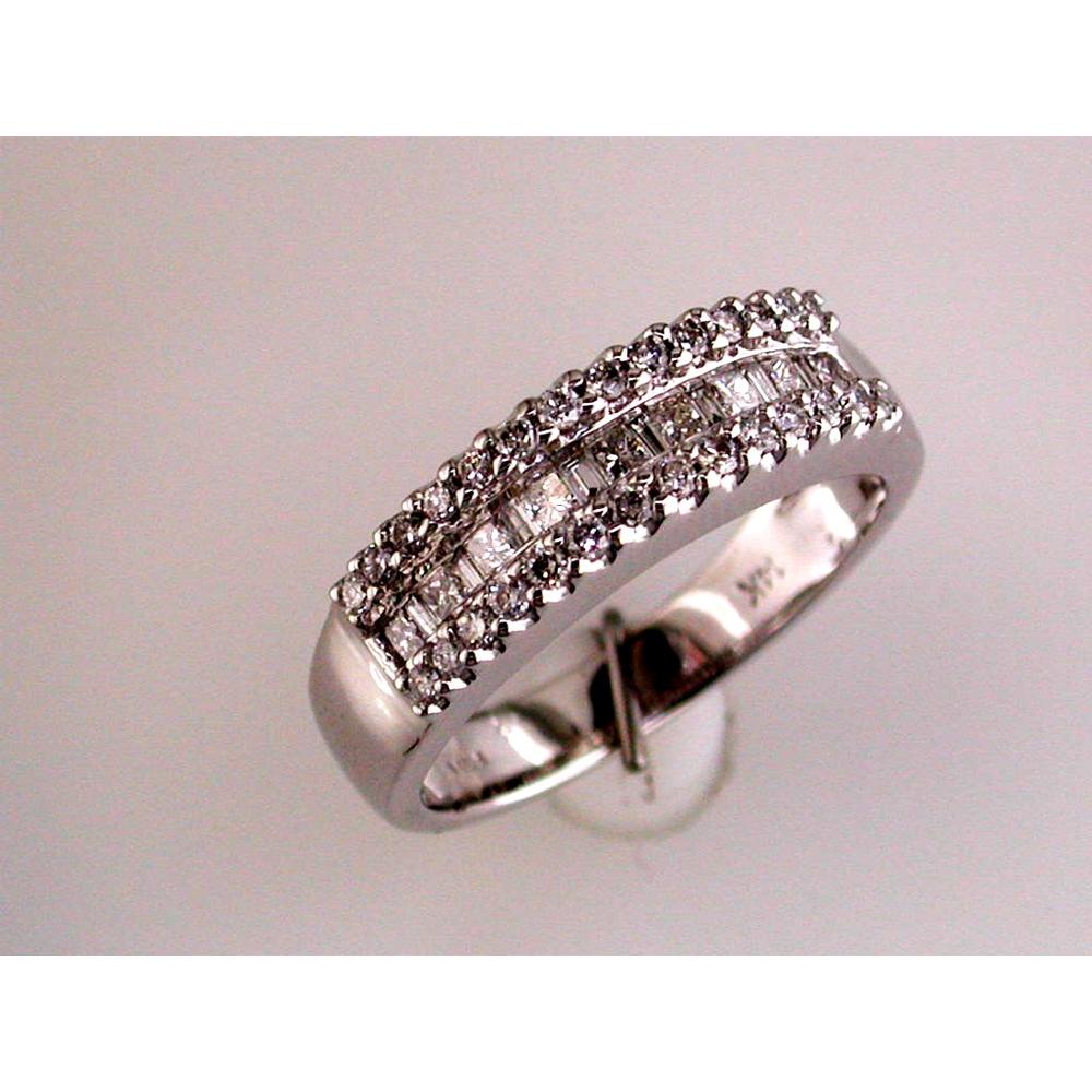 14K White Gold Wedding Band with Baguette and Round Diamonds - 0.50 Carats Total Diamond Weight