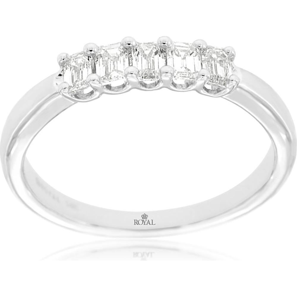 14K White Gold Wedding Band with Baguette Diamonds - 0.53 Carat Total Diamond Weight - Royal Jewelry