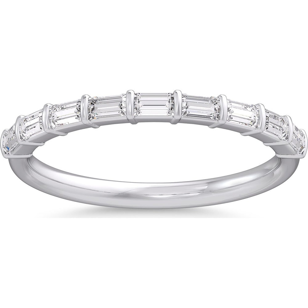 14K White Gold Wedding Band with Bar Set Emerald Cut Diamonds - 0.43 Carat Total Diamond Weight by Auriventus