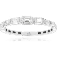 14K White Gold Wedding Band with Bezel-Set Emerald Cut and Baguette Diamonds - 0.85 Carat Total Diamond Weight - Royal Jewelry
