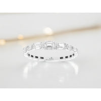 14K White Gold Wedding Band with Bezel-Set Emerald Cut and Baguette Diamonds - 0.85 Carat Total Diamond Weight - Royal Jewelry