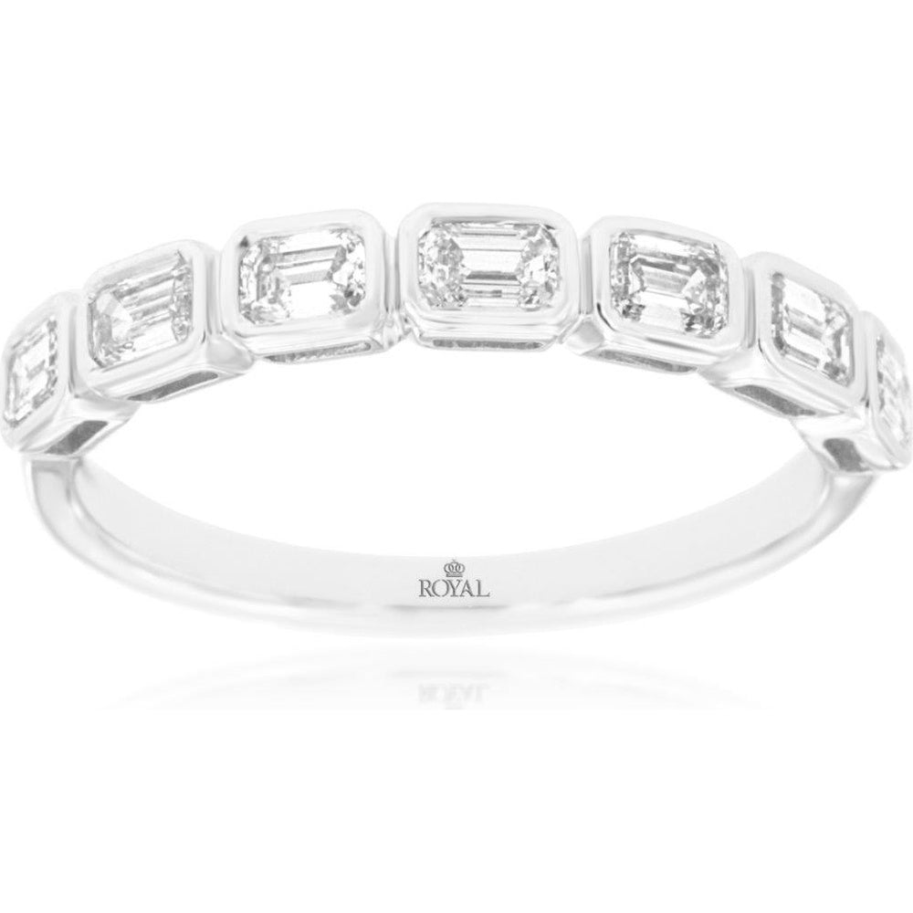 14K White Gold Wedding Band with Bezel-Set Emerald Cut Diamonds - 0.65 Carat Total Diamond Weight - Royal Jewelry