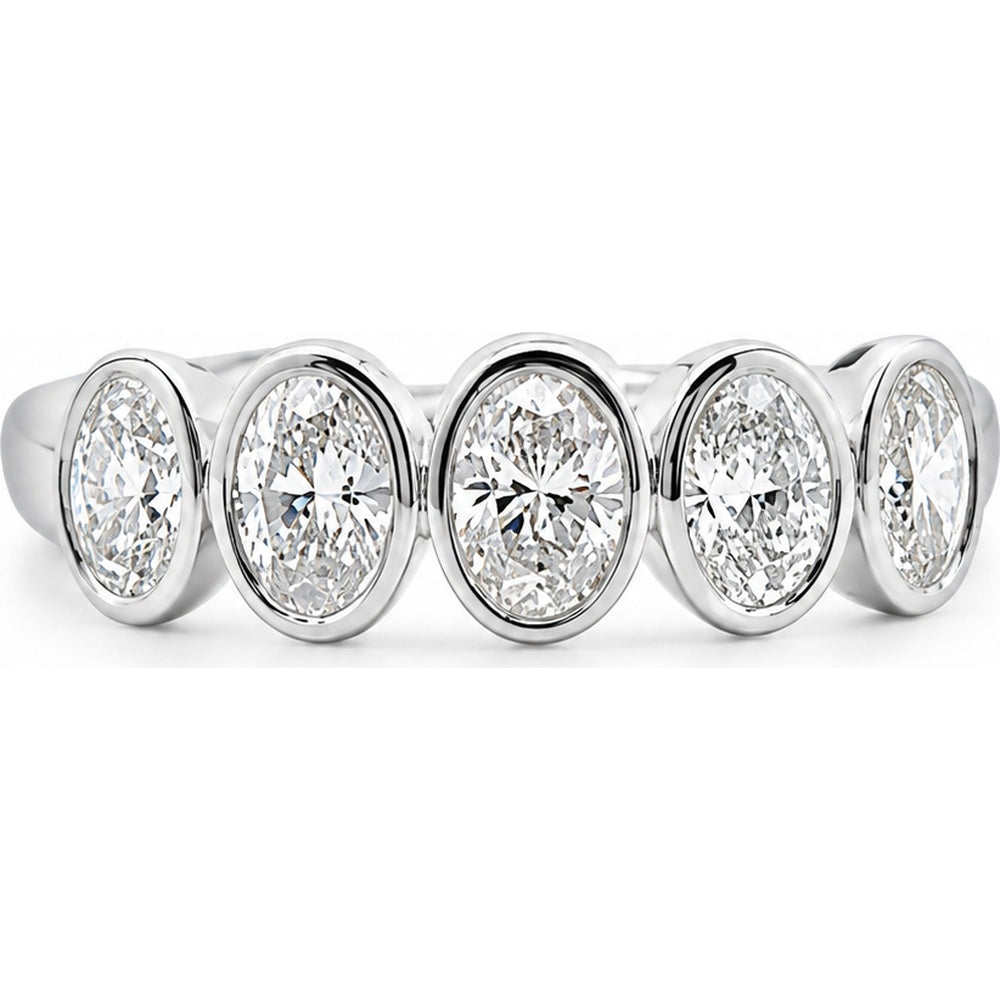 14K White Gold Wedding Band with Bezel Set Oval Diamonds - 1.01 Carat Total Diamond Weight by Auriventus