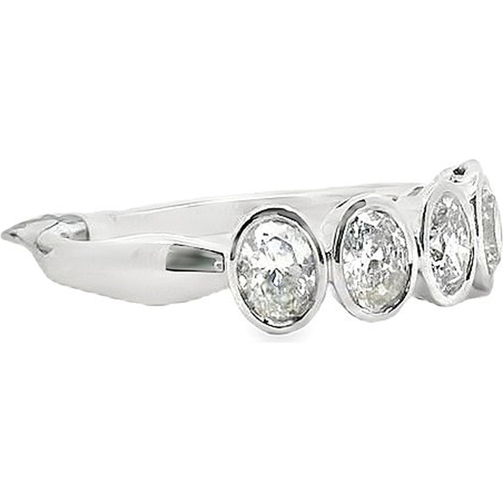 14K White Gold Wedding Band with Bezel Set Oval Diamonds - 1.01 Carat Total Diamond Weight by Auriventus