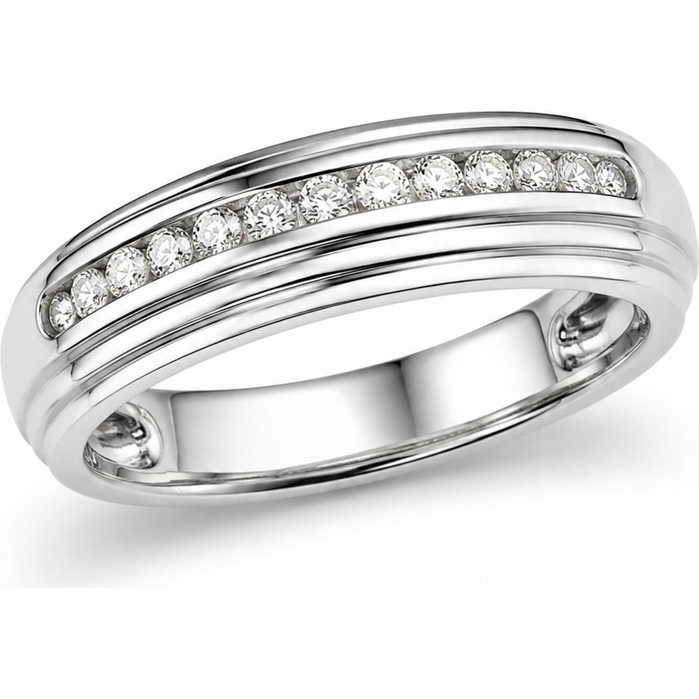 14K White Gold Wedding Band with Channel Set Round Diamonds - 0.17 Carat Total Diamond Weight by Auriventus