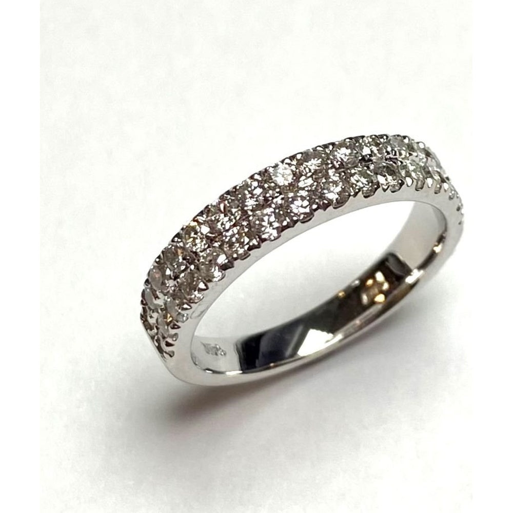 14K White Gold Wedding Band with Double Row Prong Set Round Diamonds and Milgrain Detail - 1.05 Carat Total Diamond Weight by Auriventus