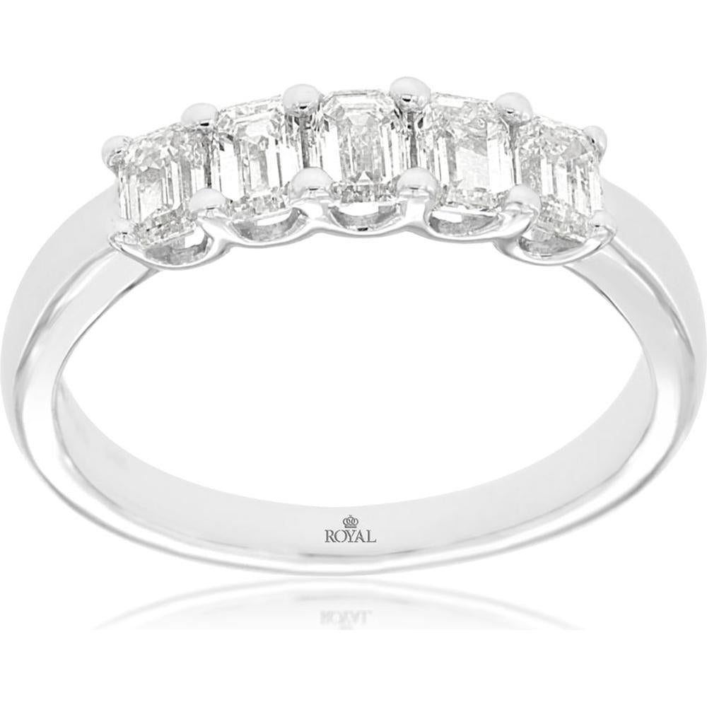 14K White Gold Wedding Band with Emerald Cut Diamonds - 1.00 Carat Total Diamond Weight - Royal Jewelry