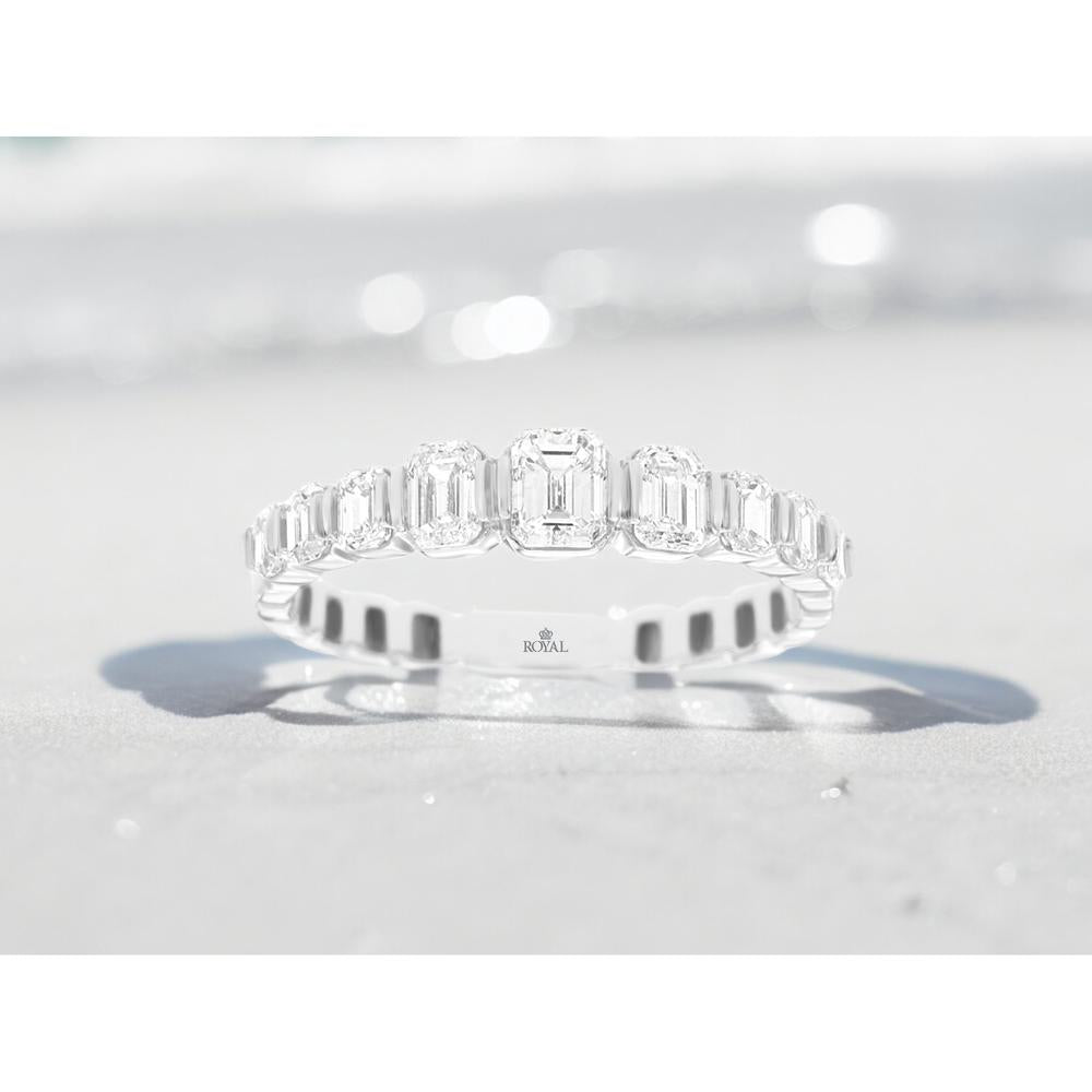 14K White Gold Wedding Band with Emerald Cut Diamonds - 1.00 Carat Total Diamond Weight - Royal Jewelry