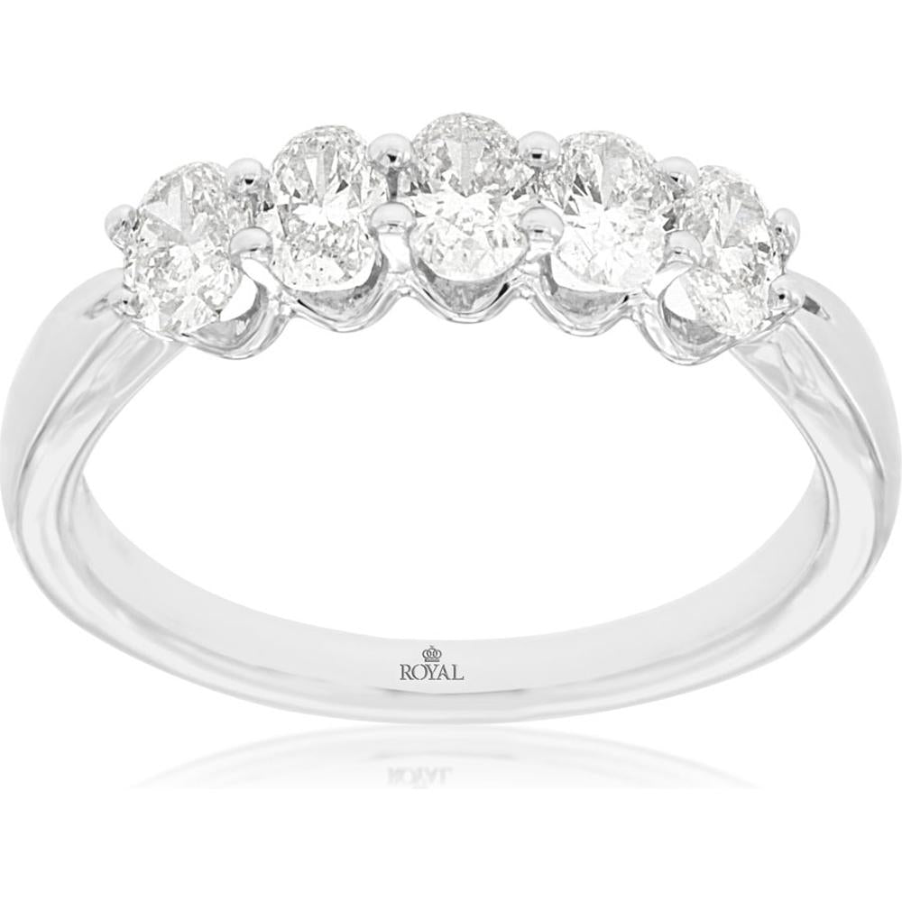 14K White Gold Wedding Band with Prong-Set Oval Diamonds - 1.00 Carat Total Diamond Weight - Royal Jewelry