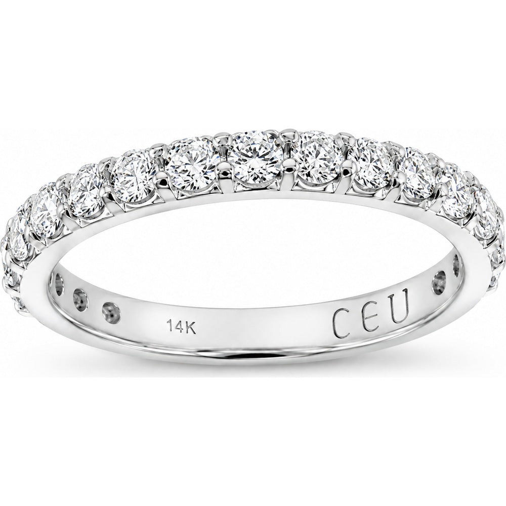 14K White Gold Wedding Band with Prong-Set Round Brilliant Diamonds - 0.97 Carat Total Diamond Weight by Auriventus