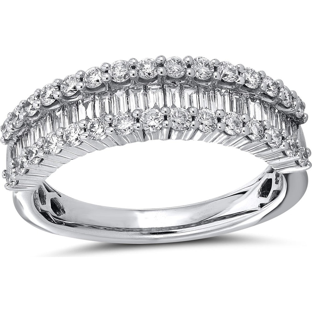 14K White Gold Wedding Band with Round and Baguette Diamonds - 1.10 Carat Total Diamond Weight by Auriventus