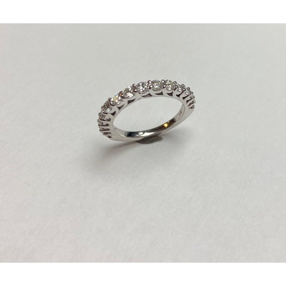 14K White Gold Wedding Band with Round Brilliant Cut Diamonds - 0.99 Carat Total Diamond Weight by Auriventus