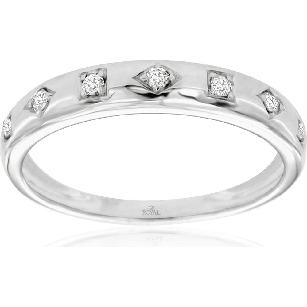 14K White Gold Wedding Band with Round Diamonds - 0.10 Carat Total Diamond Weight - Royal Jewelry