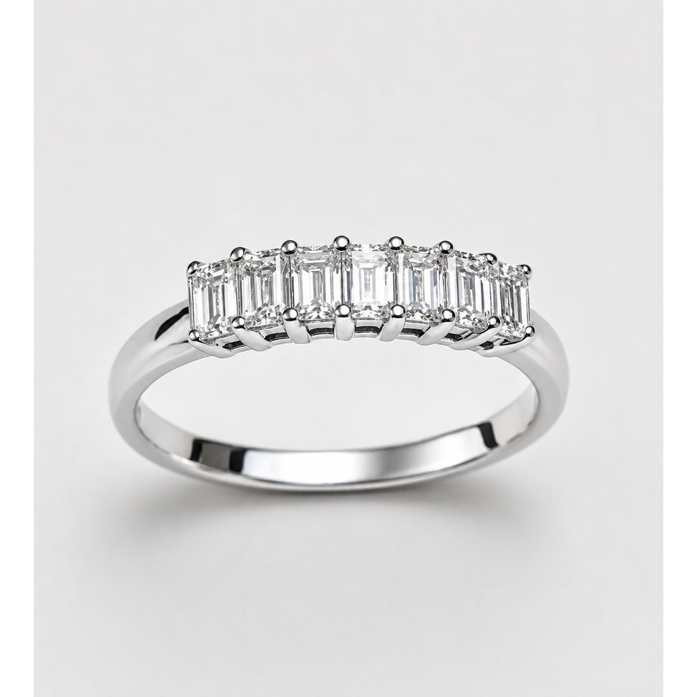 14K White Gold Wedding Band with Shared-Prong Set Emerald Cut Diamonds - 0.75 Carat Total Diamond Weight by Auriventus