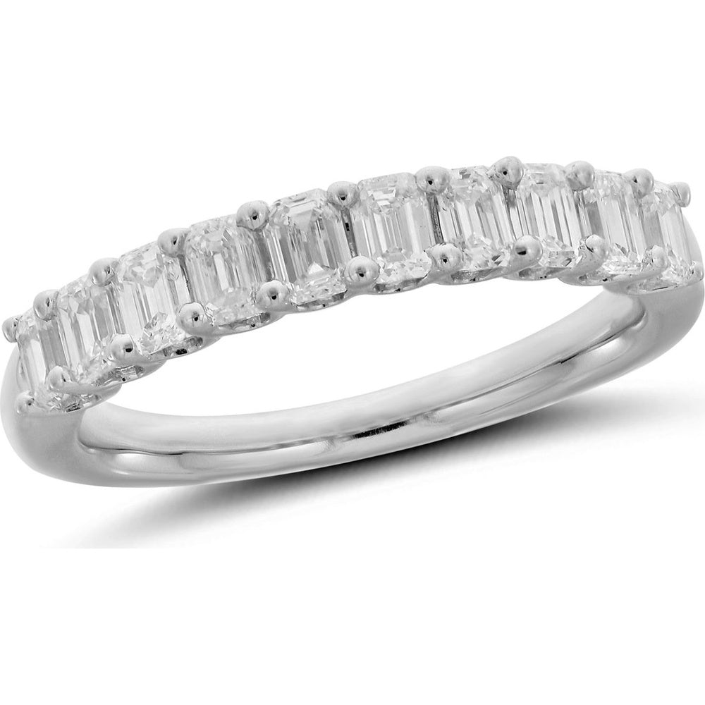 14K White Gold Wedding Band with Shared Prong Set Emerald Cut Diamonds - 1.35 Carat Total Diamond Weight by Auriventus