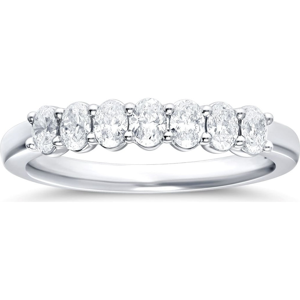 14K White Gold Wedding Band with Shared-Prong Set Oval Cut Diamonds - 0.61 Carat Total Diamond Weight by Auriventus