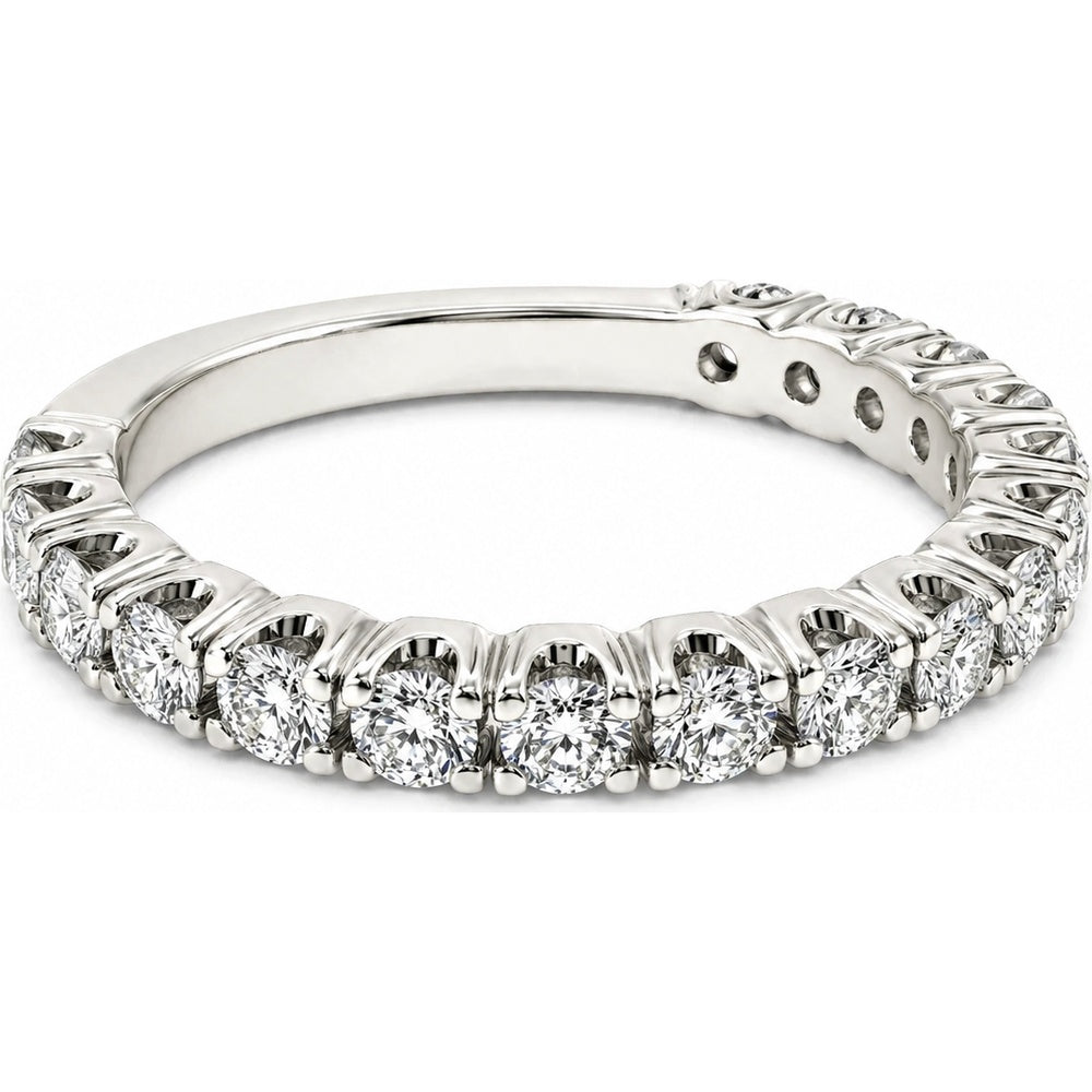 14K White Gold Wedding Band with Shared Prong Set Round Brilliant Diamonds - 1.32 Carat Total Diamond Weight by Auriventus
