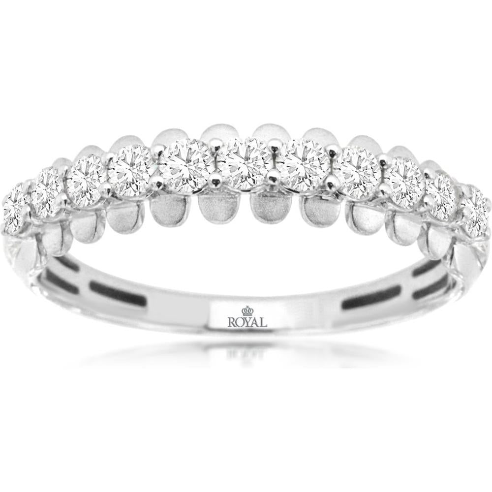 14K White Gold Wedding Band with Shared-Prong Set Round Diamonds - 0.50 Carat Total Diamond Weight - Royal Jewelry