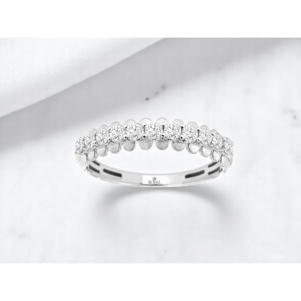14K White Gold Wedding Band with Shared-Prong Set Round Diamonds - 0.50 Carat Total Diamond Weight - Royal Jewelry