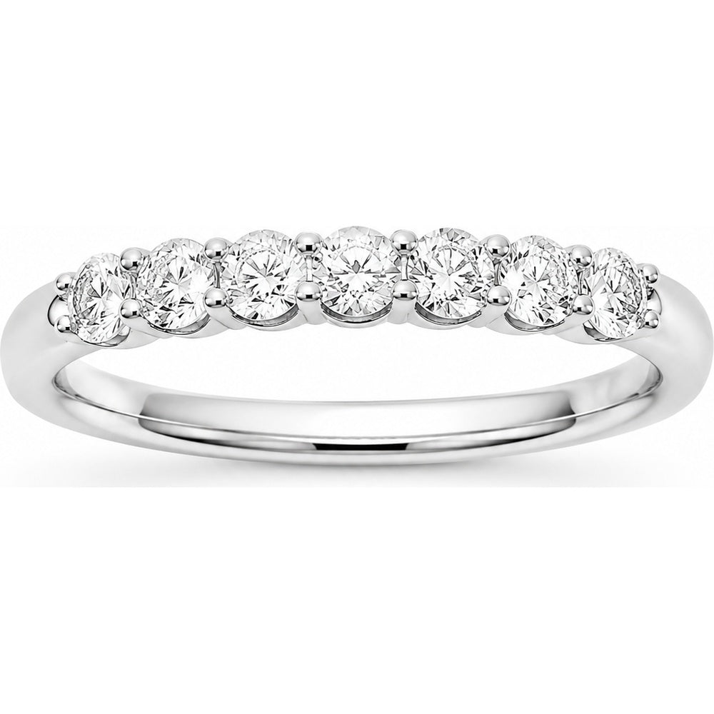 14K White Gold Wedding Band with Shared Prong Set Round Diamonds - 0.60 Carat Total Diamond Weight by Auriventus