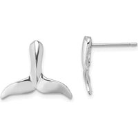 14K White Gold Whale Tail Post Earrings with Polished Finish and Rhodium Plating by 0