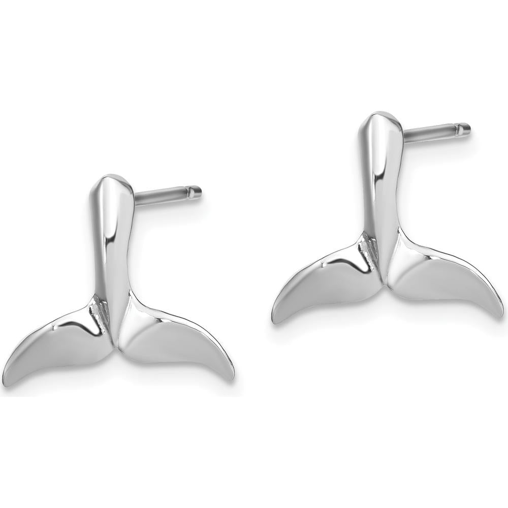 14K White Gold Whale Tail Post Earrings with Polished Finish and Rhodium Plating by 0